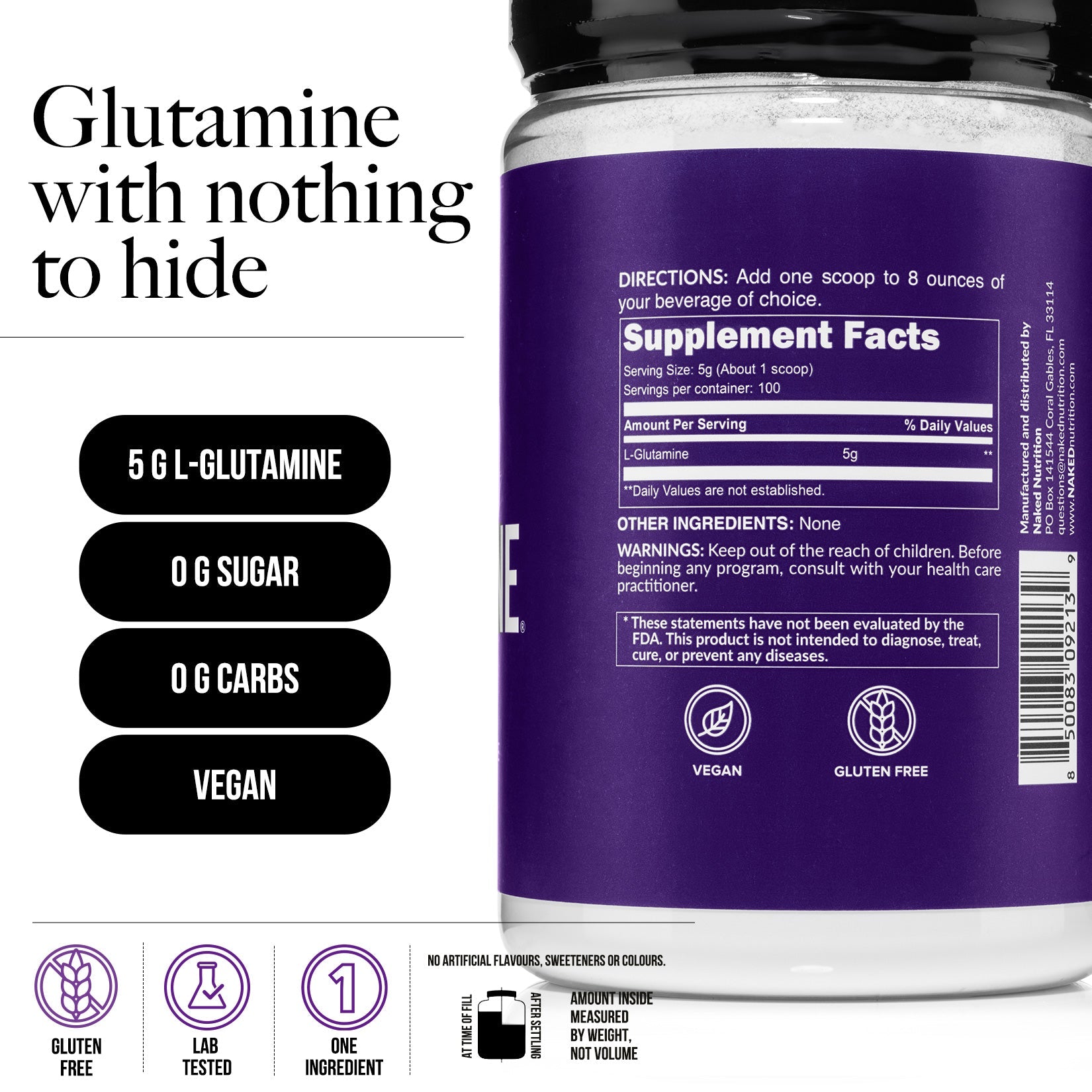 Glutamine Powder - 1.1LB Made for Quick Mixing Around Workouts