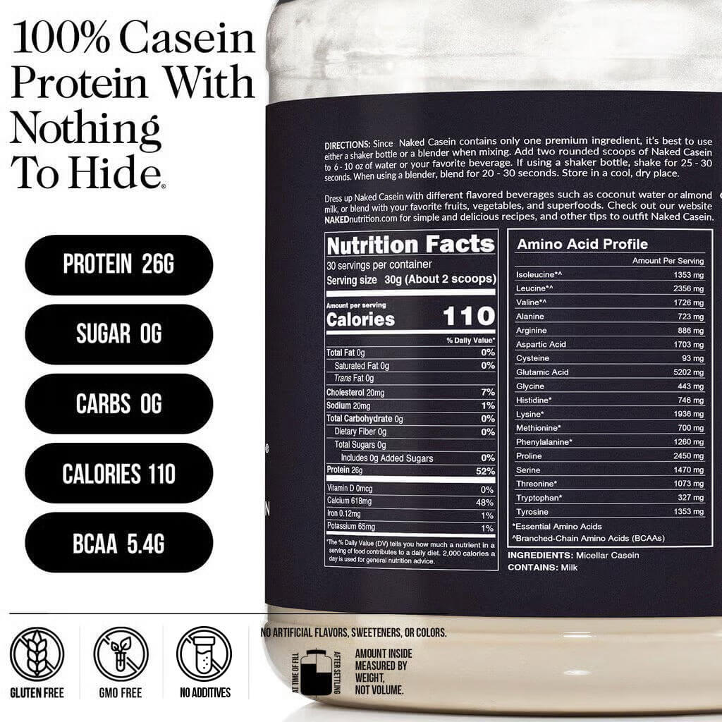 Micellar Casein Protein Powder - Unflavored - Standard Size Made for Shakes, Smoothies and Recipes