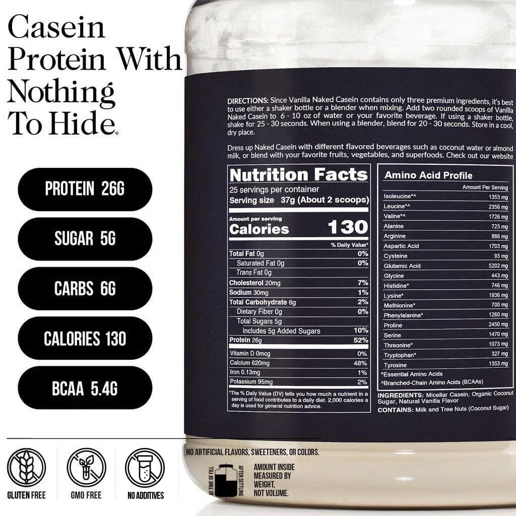 Vanilla Casein Protein Powder - Vanilla - Standard Size Made for Shakes, Smoothies and Recipes