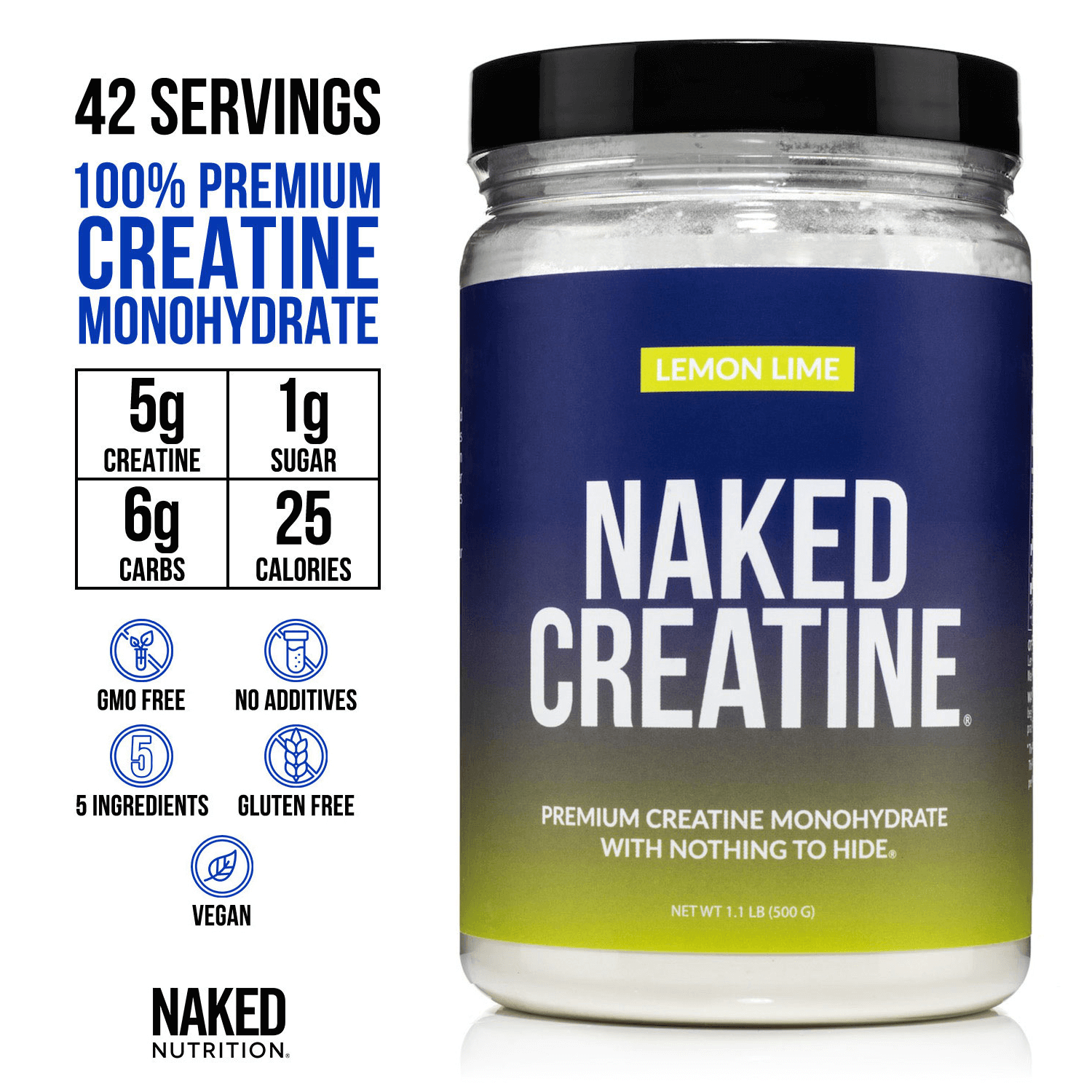 Lemon Lime Creatine Monohydrate Powder - Lemon Lime Made for Quick Mixing Around Workouts