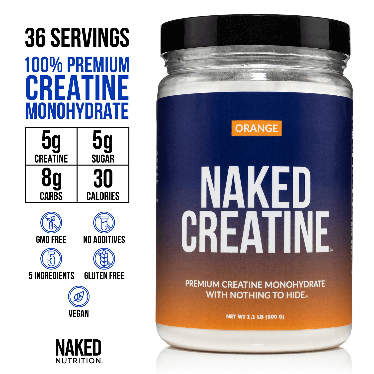 Orange Creatine Monohydrate Powder - Orange Made for Quick Mixing Around Workouts
