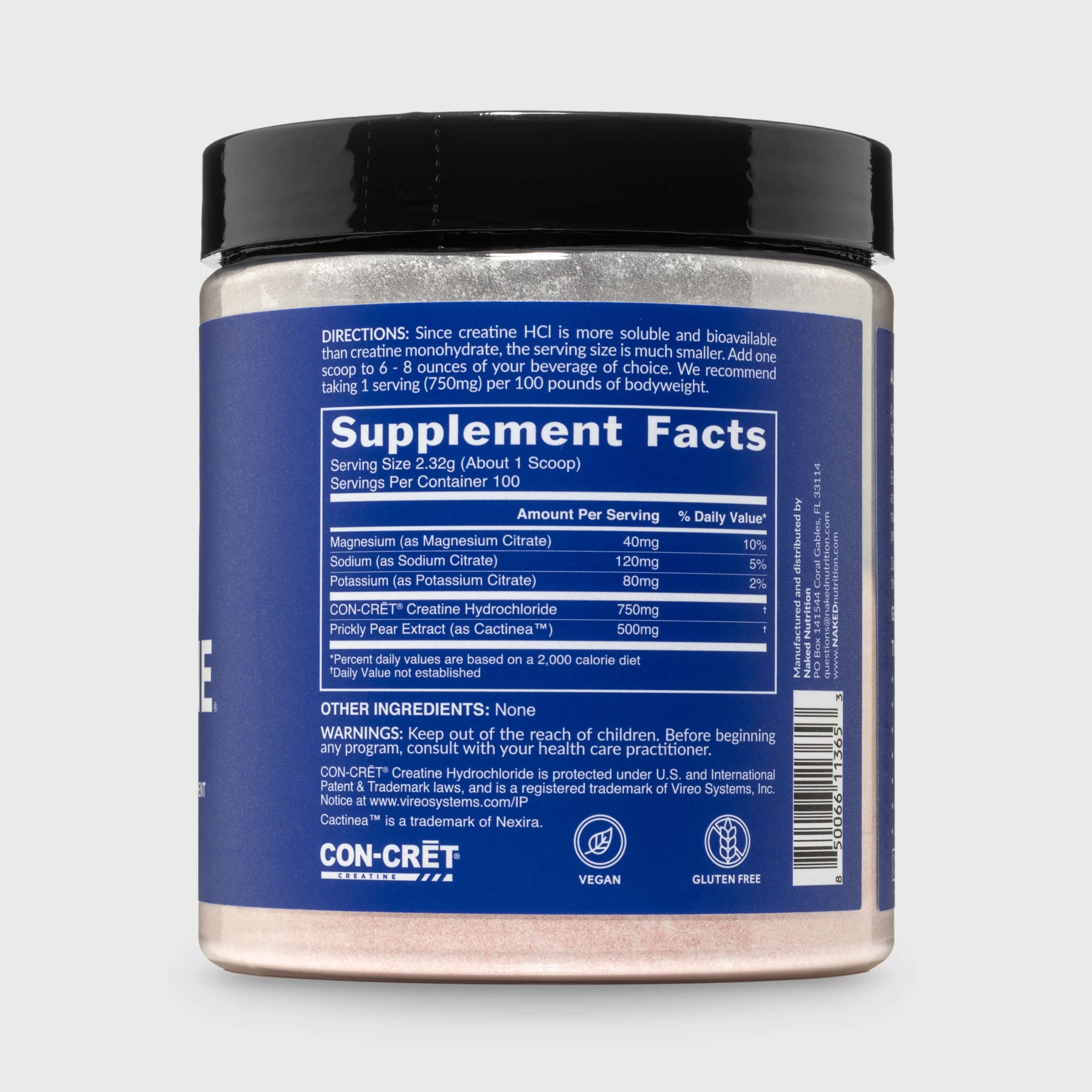 Creatine HCl Powder - Unflavored Made for Quick Mixing Around Workouts
