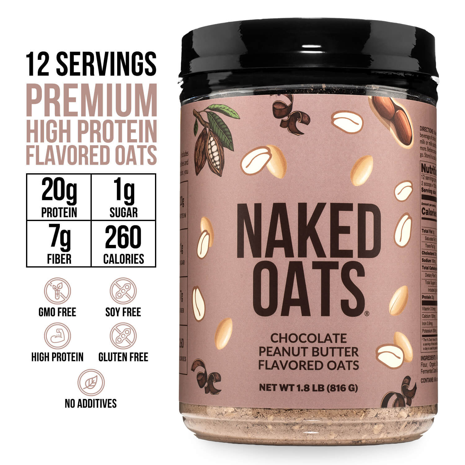 Chocolate Peanut Butter Protein Oats - Chocolate Peanut Butter for Simple Oatmeal and Breakfast Routines
