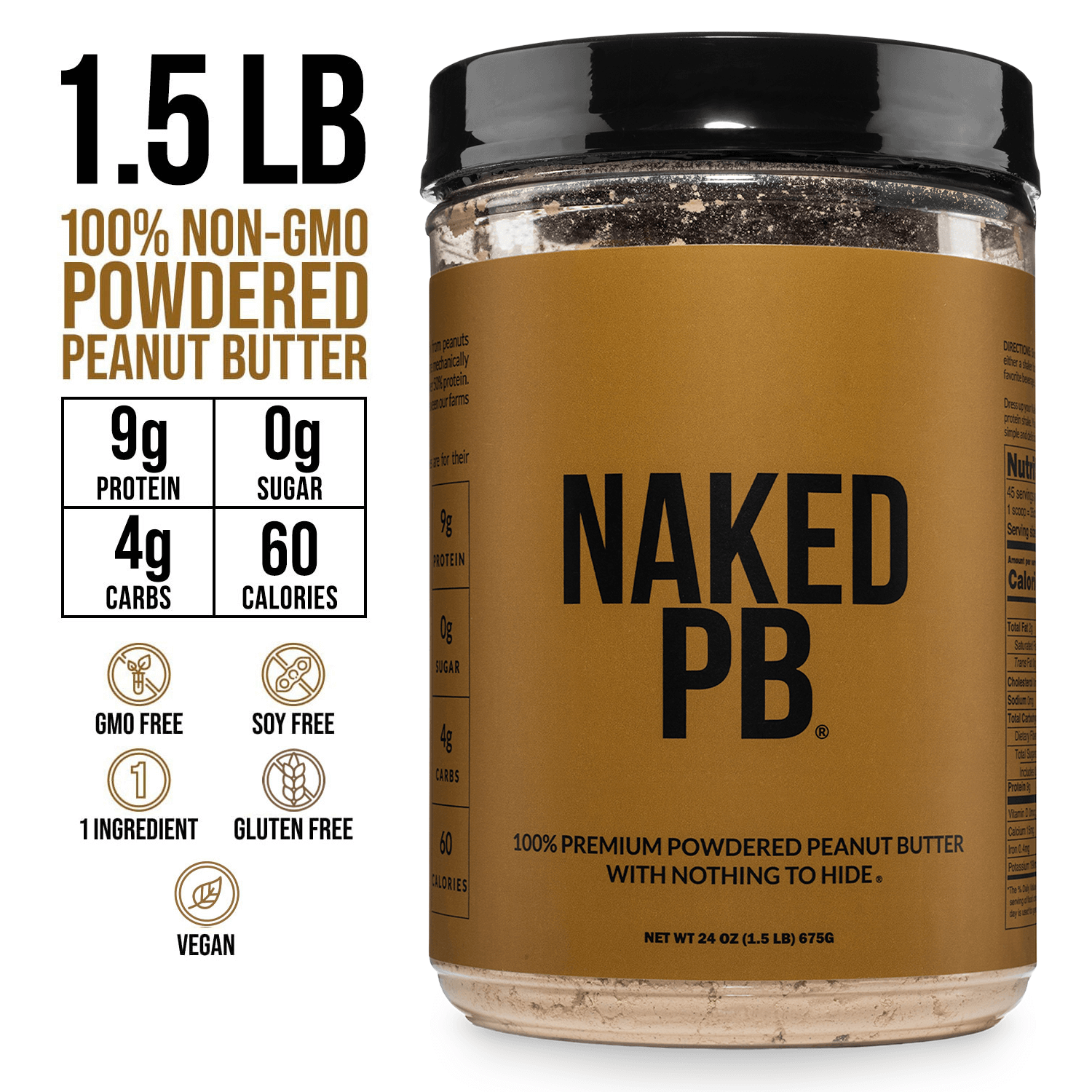 Powdered Peanut Butter - PB - 1.5 LB Made for Shakes, Smoothies and Recipes