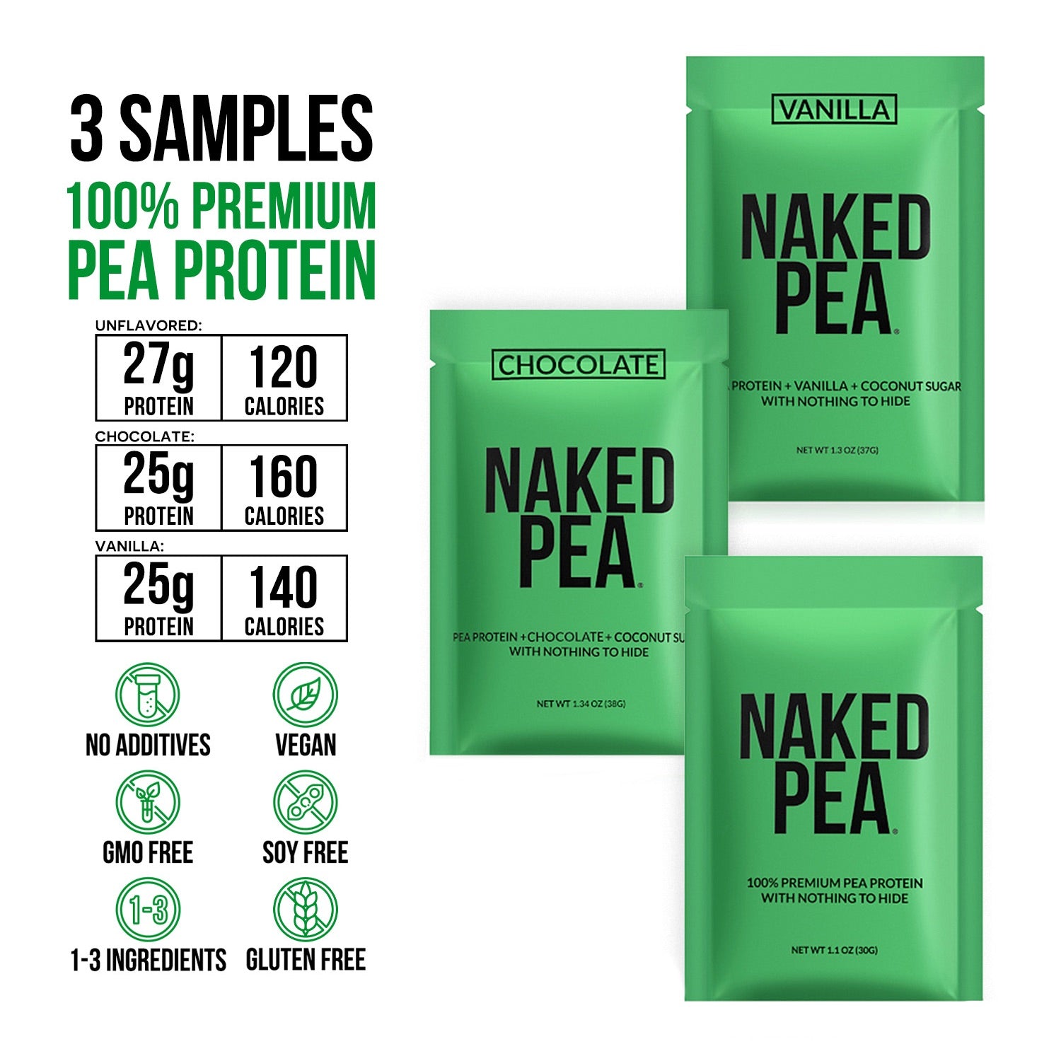 Vegan Protein Powder Sample Pack Made for Shakes, Smoothies and Recipes