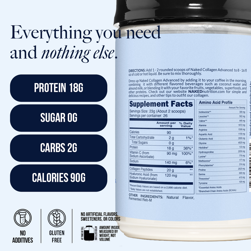 Vanilla Collagen Peptides with Hyaluronic Acid - Vanilla Advanced Collagen Peptides Made for Convenient Daily Collagen Use