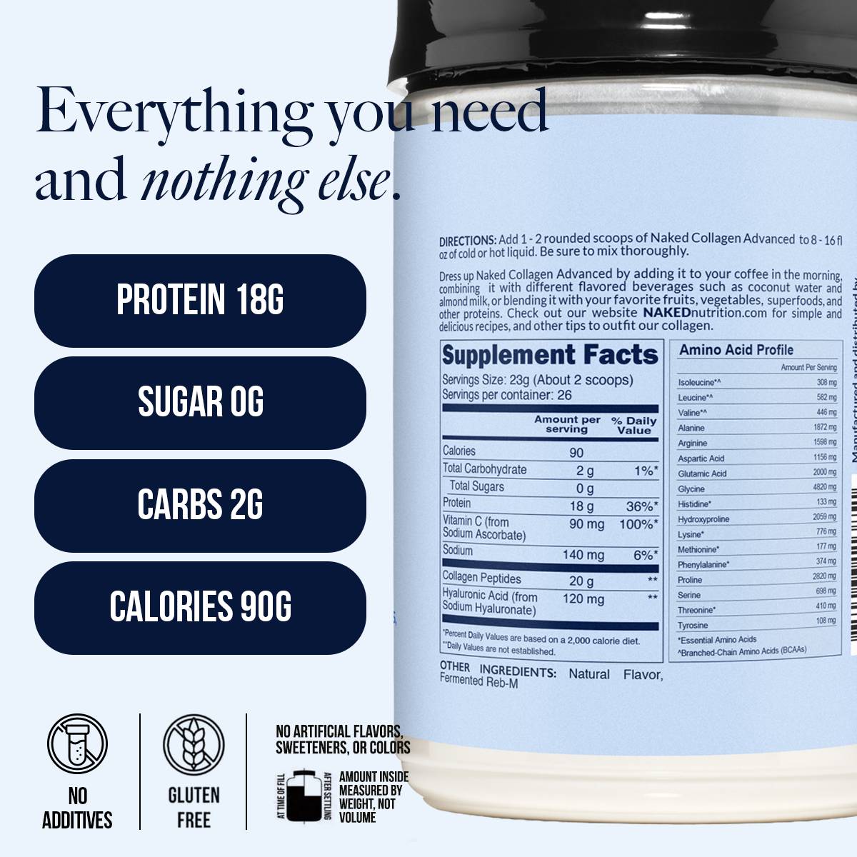 Vanilla Collagen Peptides with Hyaluronic Acid - Vanilla Advanced Collagen Peptides Made for Convenient Daily Collagen Use