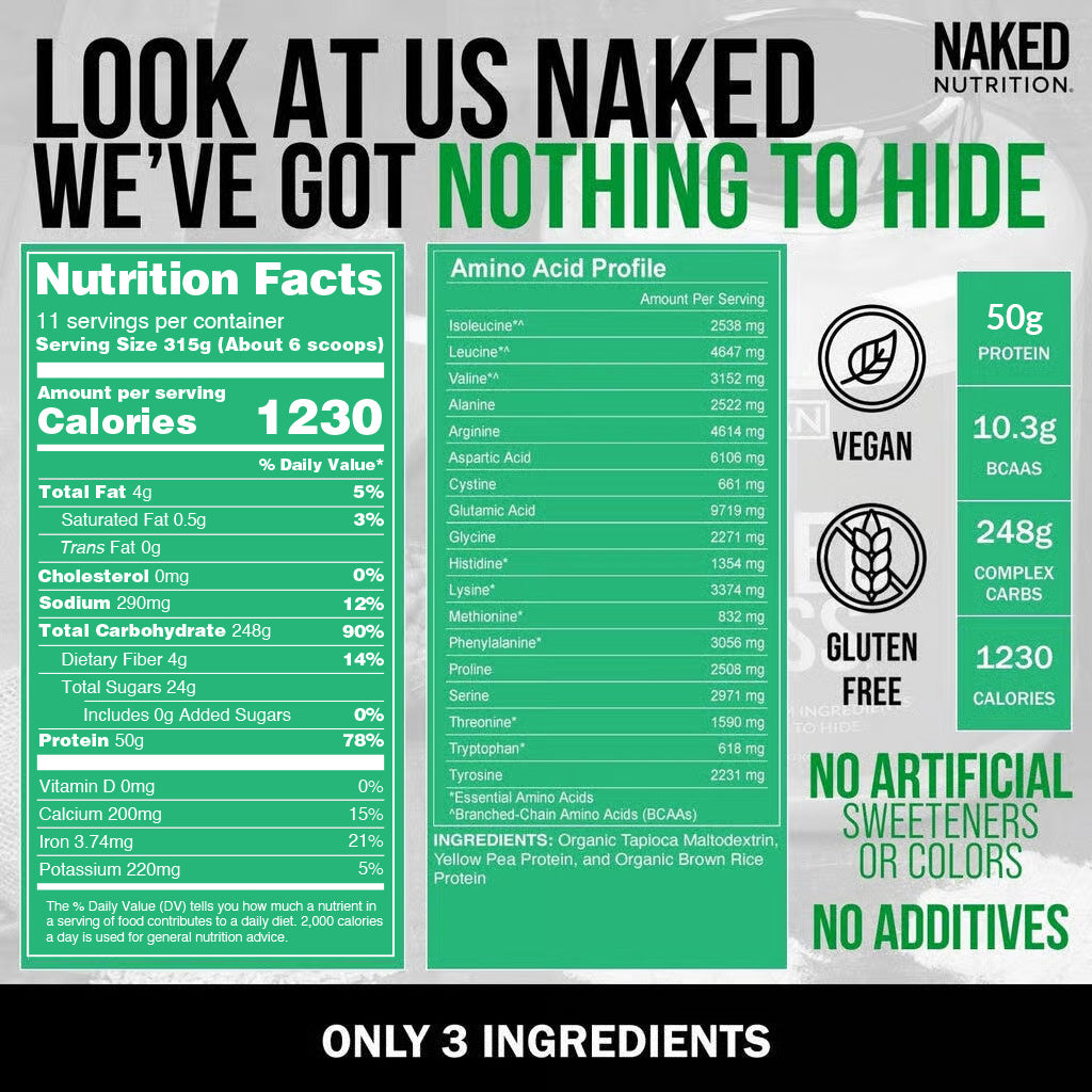 Vegan Mass Gainer Supplement - Unflavored (Vegan) for Straightforward High - Calorie Nutrition