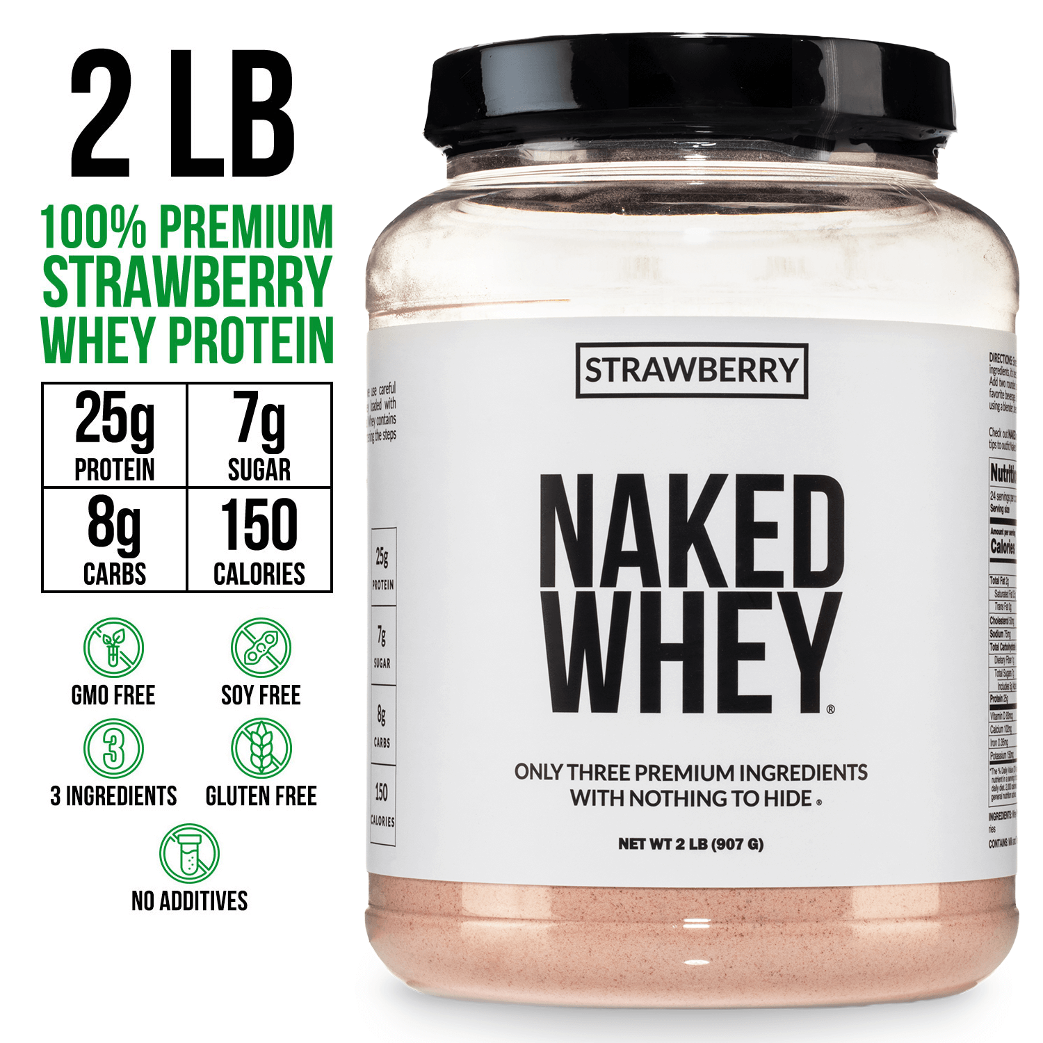 Strawberry Whey Protein Powder - Strawberry - Standard Size Made for Shakes, Smoothies and Recipes