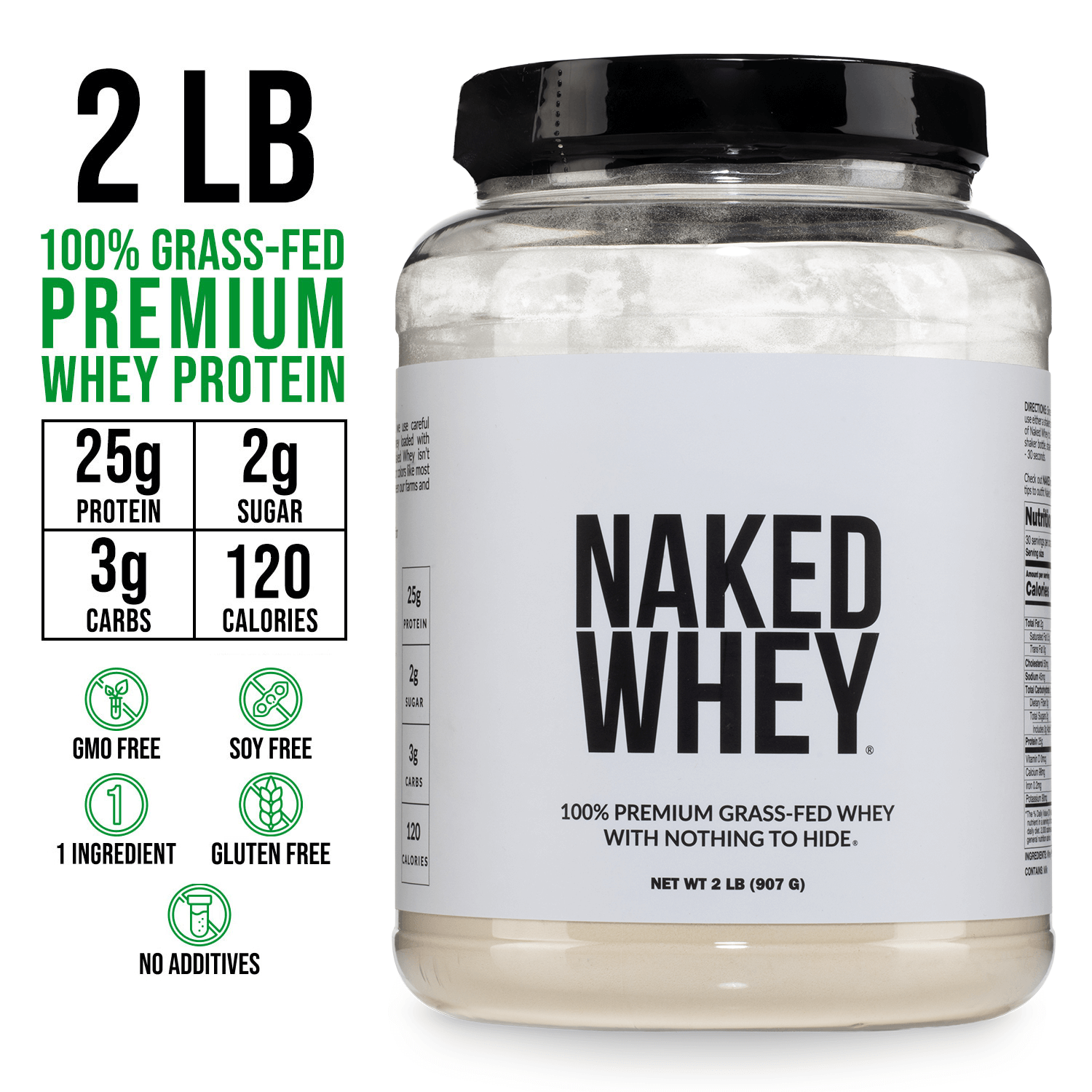 Grass Fed Whey Protein Powder - Unflavored - Standard Size Made for Shakes, Smoothies and Recipes